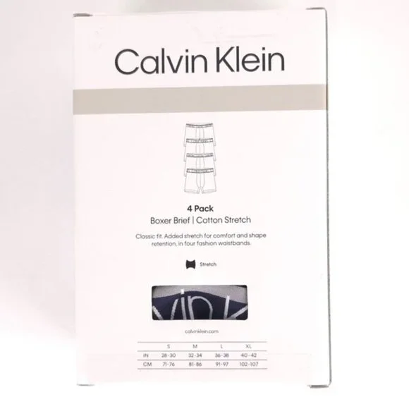 CALVIN KLEIN 4 Pack Boxer Brief Cotton Stretch NP2428R-462 Size MEDIUM